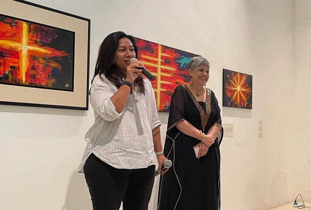 Sheila Singam at her art Exhibition demonstrating her Multi-Hyphenate life.